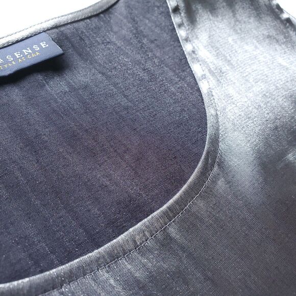 Silver Metallic Top US Sz 12 L Sleeveless Gray Shiny Club Rave Elegant - Picture 4 of 10